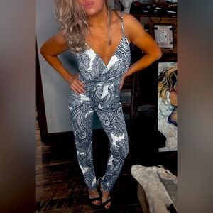 Elegant Paisley Jumpsuit in Black and White